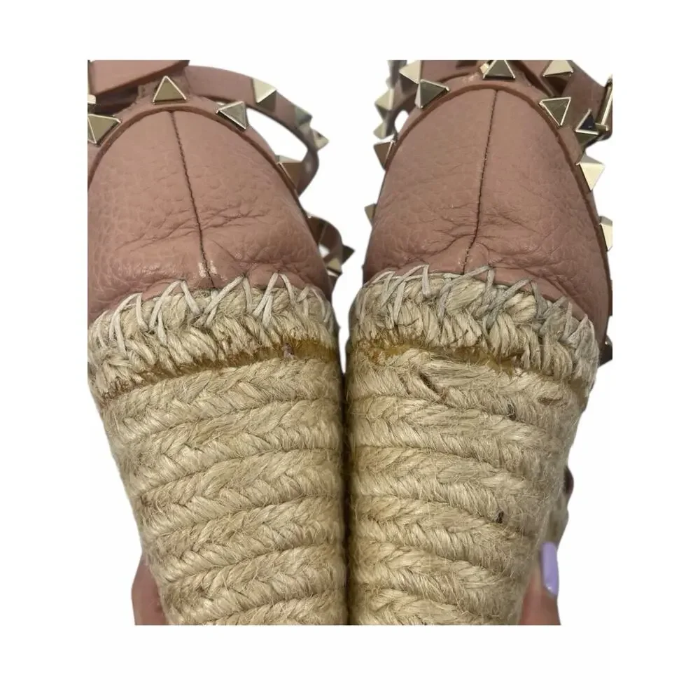 Valentino Garavani Rockstud Double Leather Wedge Espadrille Pink Size 39